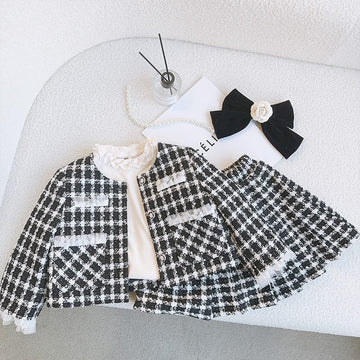 キッズセットアップ 2点セット ツイードレースフリル ジャケット プリーツスカート スーツ 卒園式 入学式【mh0003867】 mamahalo kids 長袖セットアップ