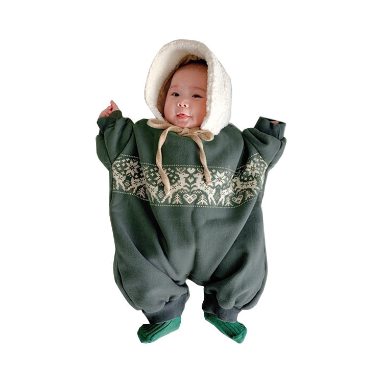 Fair Isle Fleece Romper ノルディック柄 裏起毛ロンパース【mh0012645】