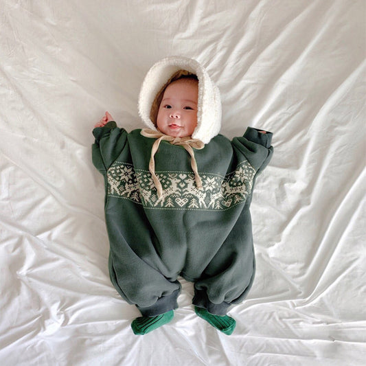 Fair Isle Fleece Romper ノルディック柄 裏起毛ロンパース【mh0012645】