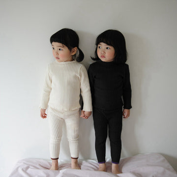 Ribbed Cotton Pajama & Leggings Set リブ 長袖Tシャツ レギンスセット【mh0012644】