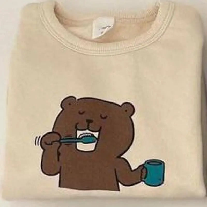 -ベビー アニマル 歯磨き トレーナー チェック パンツ【mh0000296】 - mamahalo shop - トレーナー・フーディ - べビー服 - 子供服 - 男の子 - 女の子