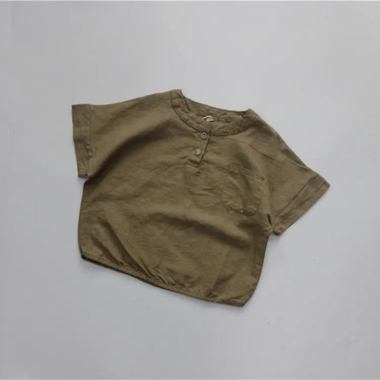 -キッズ コットンリネン 半袖 トップス - mamahalo shop - 半袖Tシャツ - べビー服 - 子供服 - 男の子 - 女の子