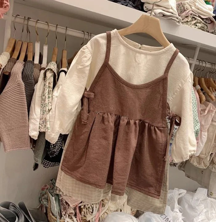 -☺︎ ベビー キッズ セットアップ チェック ドッキング ロンパース ワンピース キャミソール ベスト リンク 姉妹お揃い コーデ - mamahalo shop - 長袖セットアップ - べビー服 - 子供服 - 男の子 - 女の子