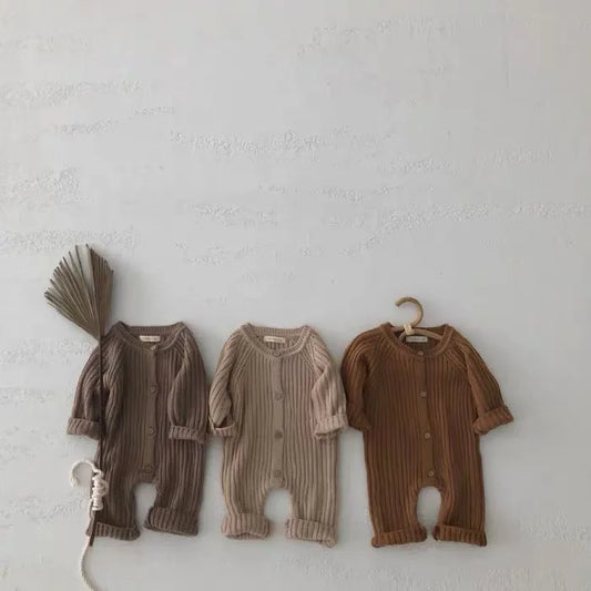 -ベビーロンパース 長袖リブニットジャンプスーツ 3カラー【mh0003796】 - mamahalo shop - 長袖ロンパース - べビー服 - 子供服 - 男の子 - 女の子
