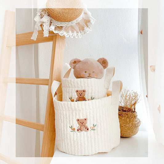 -キルティングバスケット おもちゃ おむつ 刺繍 収納ボックス ハンドル付き - mamahalo shop - おむつ収納 - べビー服 - 子供服 - 男の子 - 女の子