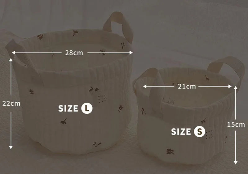 -キルティングバスケット おもちゃ おむつ 刺繍 収納ボックス ハンドル付き - mamahalo shop - おむつ収納 - べビー服 - 子供服 - 男の子 - 女の子