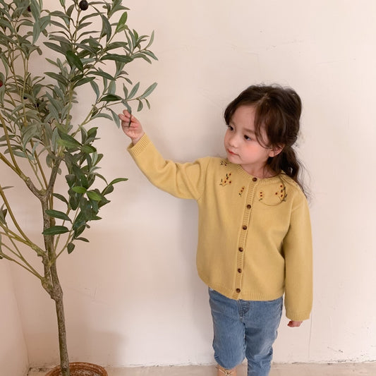 -キッズ フラワー 刺繍 ニット カーディガン ガールズ - mamahalo shop - カーディガン・パーカー - べビー服 - 子供服 - 男の子 - 女の子