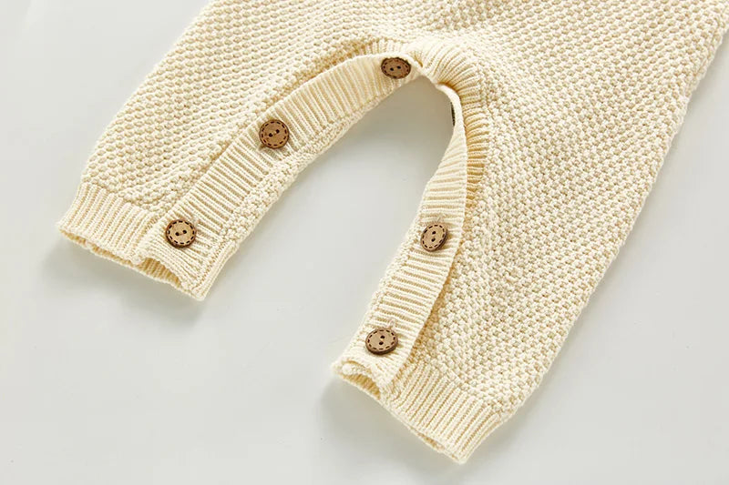 -ベビーロンパース ニット ケーブル編み 長袖ジャンプスーツ アランニット ベージュ【mh0006230】 - mamahalo shop - 長袖ロンパース - べビー服 - 子供服 - 男の子 - 女の子