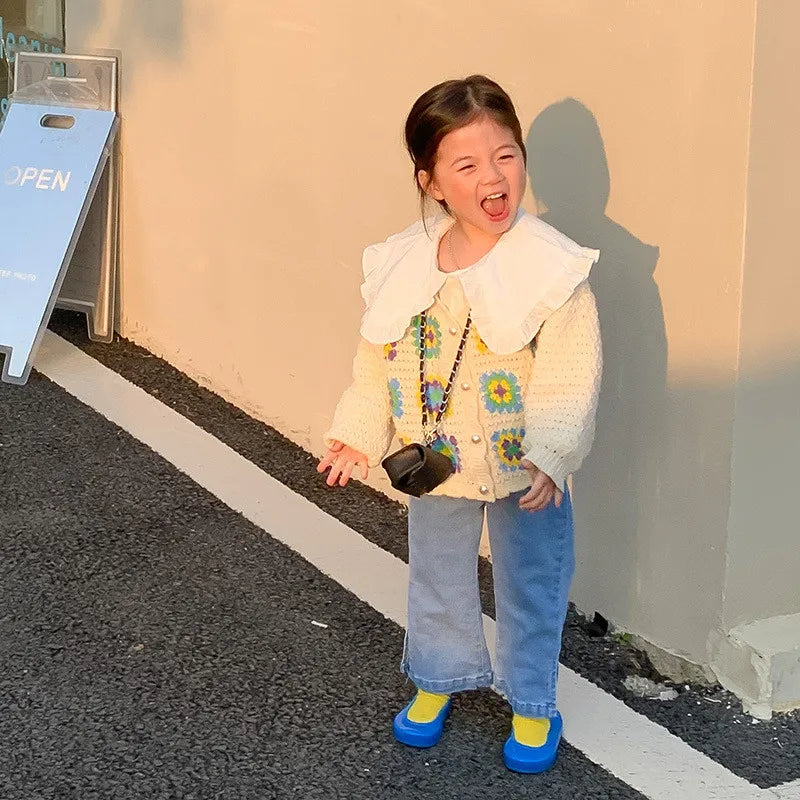 -キッズ ニット レトロ フラワー カーディガン【mh0000174】 - mamahalo shop - カーディガン・パーカー - べビー服 - 子供服 - 男の子 - 女の子