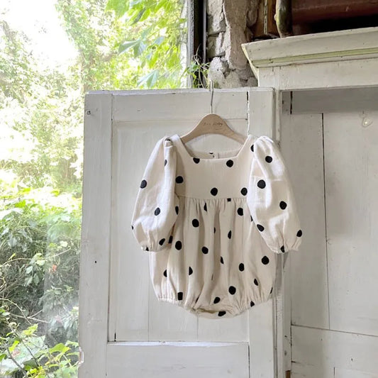 -ベビーロンパース 長袖パフスリーブボディスーツ 水玉ドットプリント【mh0004753】 - mamahalo shop - 長袖ロンパース - べビー服 - 子供服 - 男の子 - 女の子