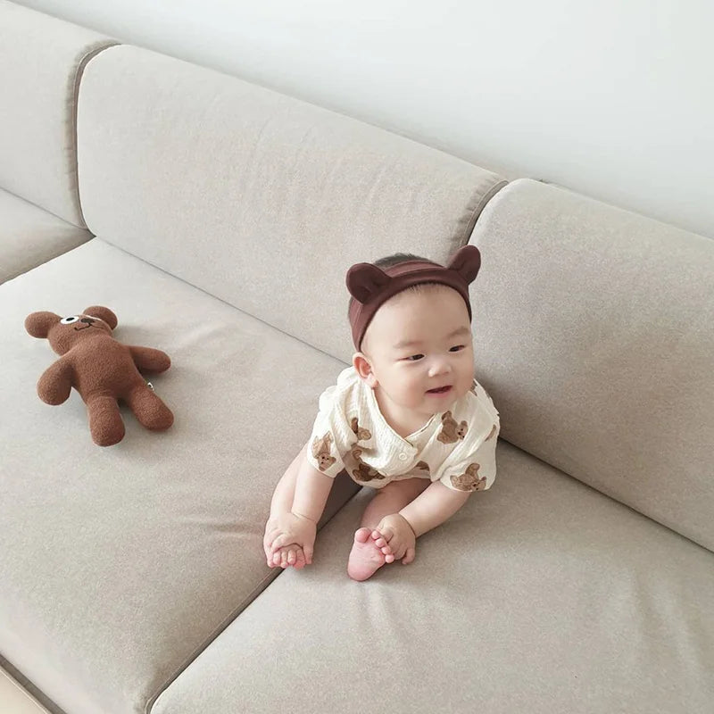 -ベビーセットアップ 2点セット 半袖シャツ+ブルマパンツ ベアくまプリント ベージュ【mh0000061】 - mamahalo shop - 半袖セットアップ - べビー服 - 子供服 - 男の子 - 女の子