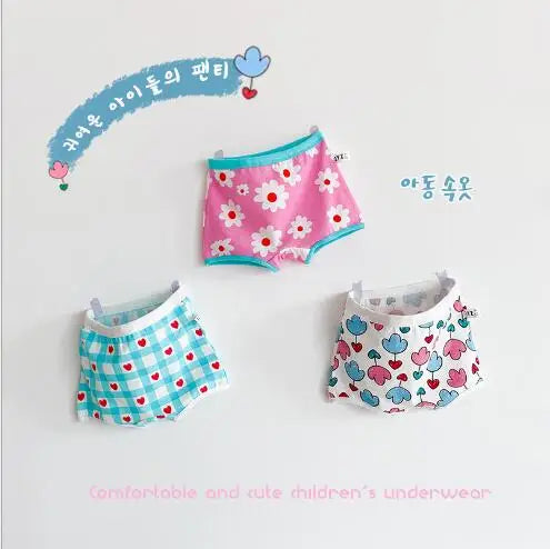 -キッズ下着3枚セット ガールズパンツ アンダーウェア フラワー花柄チェック ボクサー/ブリーフ【mh0004081】 - mamahalo shop - 幼児用下着 - べビー服 - 子供服 - 男の子 - 女の子
