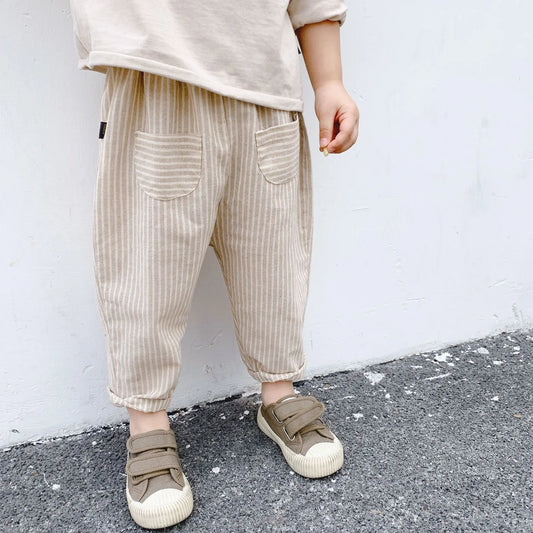 -キッズパンツ ルーズクロップドパンツ ストライプ 2カラー【mh0006302】 - mamahalo shop - ロングパンツ・スウェットパンツ - べビー服 - 子供服 - 男の子 - 女の子