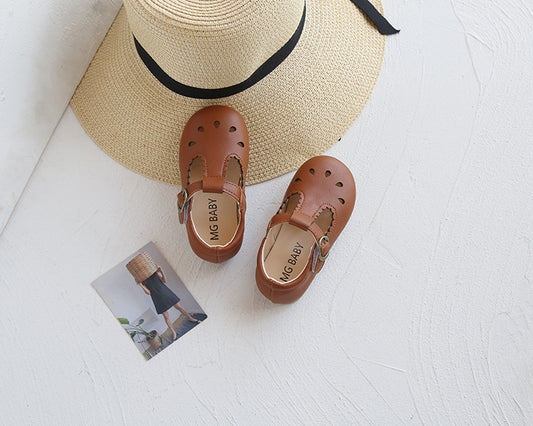 -【国内発送】ベビーシューズ ストラップ プチフォーマルシューズ 靴 赤茶 ブラウン サイズ23 - mamahalo shop - 靴 - べビー服 - 子供服 - 男の子 - 女の子