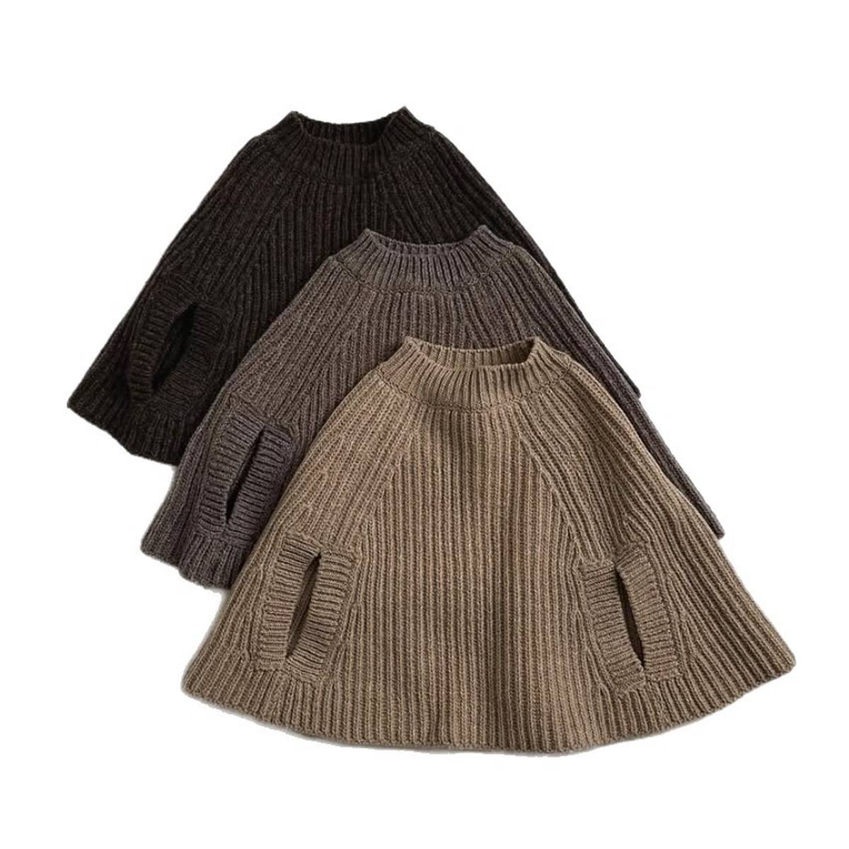 -ニットポンチョ マント リブ編み ハイネック 袖穴付き アウター【mh0011370】 - mamahalo shop - カーディガン・パーカー - べビー服 - 子供服 - 男の子 - 女の子