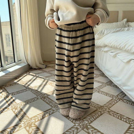 ロングボアパンツ もこもこ ボーダー スウェットパンツ【mh0011465】