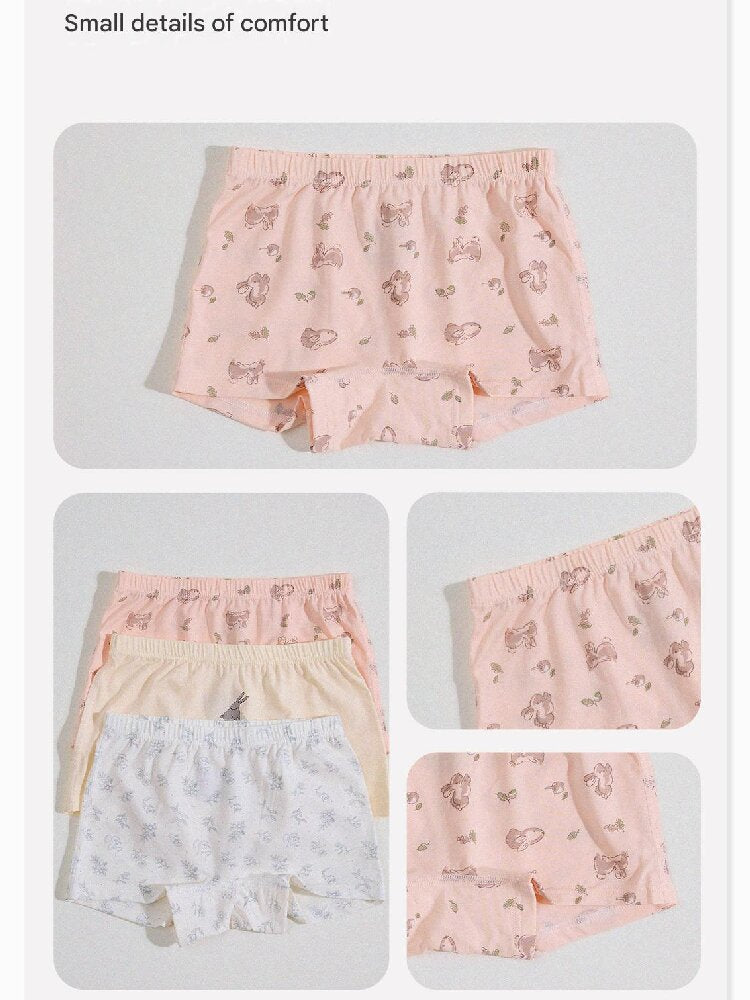 Girls' Cartoon Breathable Boxer Shorts ボタニカルプリント ボクサーパンツ【mh0013205】