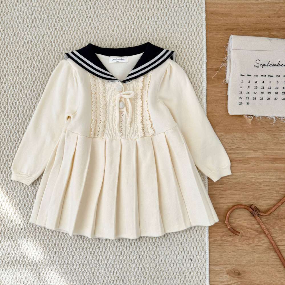 長袖ニットワンピース セーラー襟 プリーツスカート ベビー服【mh0011512】