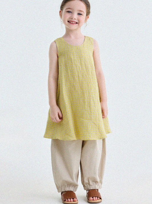 Gingham Plaid Linen Sundress チェック ノースリーブワンピース【mh0013186】