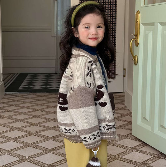 長袖ニットカーディガン ベアくま刺繍 厚手ヘビーウェイト【mh0011459】