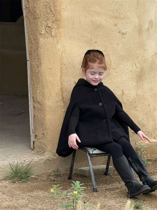 -フーディポンチョ ピクシーフード ブラックマントコート【mh0011440】 - mamahalo shop - ショートコート・ジャケット・ジャンパー - べビー服 - 子供服 - 男の子 - 女の子