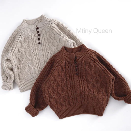 -ボタン付きケーブル編みニットセーター【mh0011087】 - mamahalo shop - ニット・セーター - べビー服 - 子供服 - 男の子 - 女の子