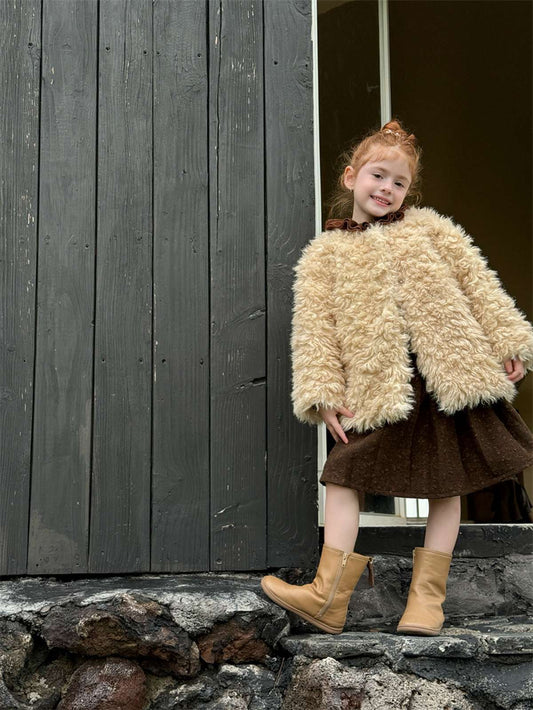 -ショート丈ボアジャケット プードルファー風 モコモコアウター ふわふわ【mh0011438】 - mamahalo shop - ショートコート・ジャケット・ジャンパー - べビー服 - 子供服 - 男の子 - 女の子