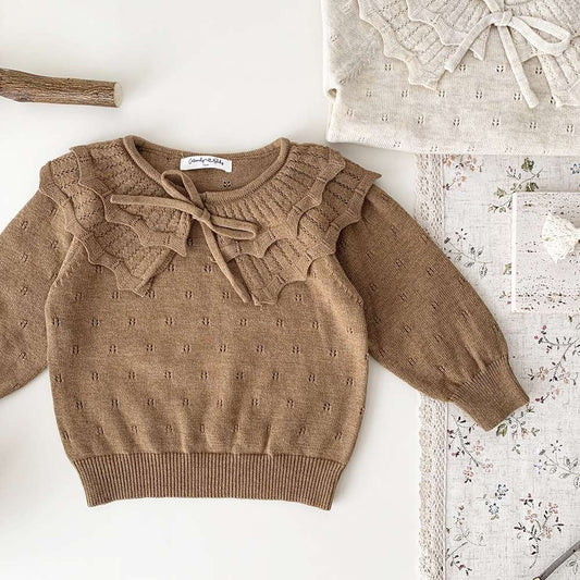 長袖ニットセーター フリルネック プルオーバー レースフリル スカートブルマ【mh0011520】