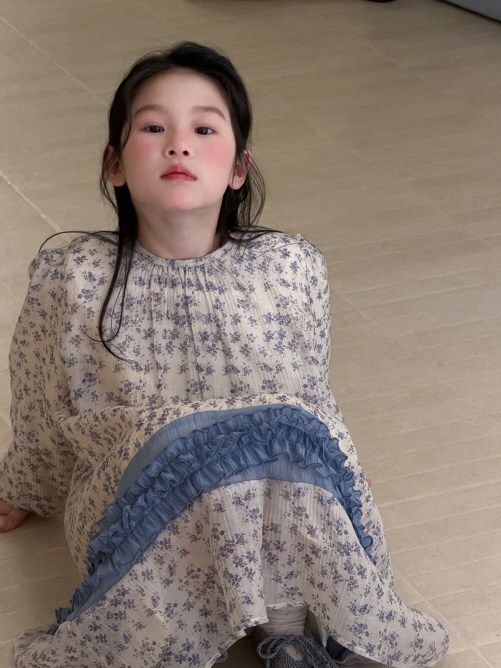 Spliced Lace Puff Sleeve Dress レース切替パフスリーブワンピース【mh0012104】