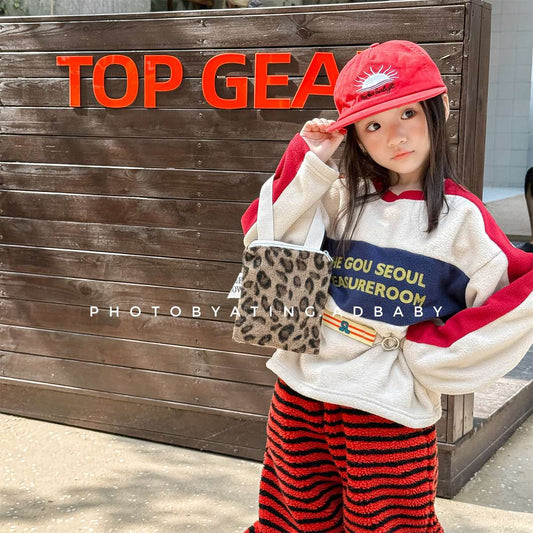 -長袖フリース ラグラン袖 プリントロゴ クルーネック トップス【mh0011426】 - mamahalo shop - 長袖Tシャツ - べビー服 - 子供服 - 男の子 - 女の子