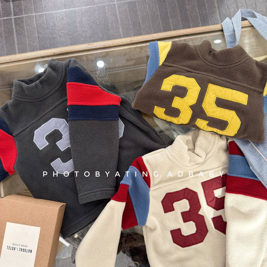 -長袖フリース プルオーバー ナンバーワッペン ハイネック スリーブデザイン【mh0011409】 - mamahalo shop - トレーナー・フーディ - べビー服 - 子供服 - 男の子 - 女の子