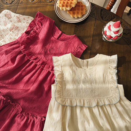 French Vintage Flower Embroidered Dress フレンチ ノースリーブワンピース【mh0013654】