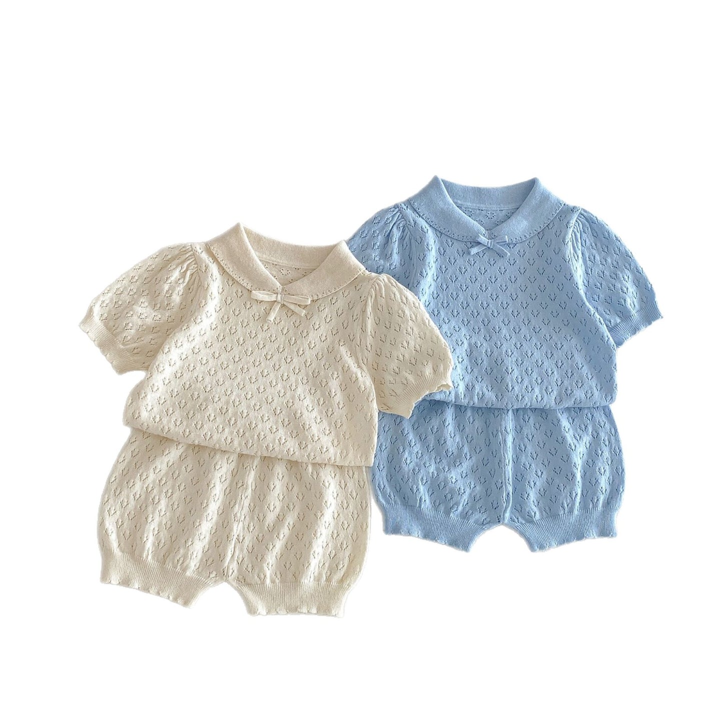 Hollow Knitted Short Sleeve Set 透かし編み ニット 半袖 セットアップ【mh0012710】