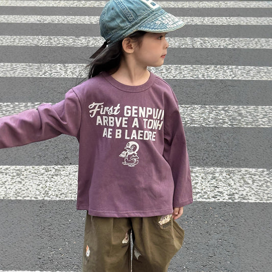 -ペンギン柄プリントTシャツ ロゴ入り長袖トップス【mh0011055】 - mamahalo shop - 長袖Tシャツ - べビー服 - 子供服 - 男の子 - 女の子