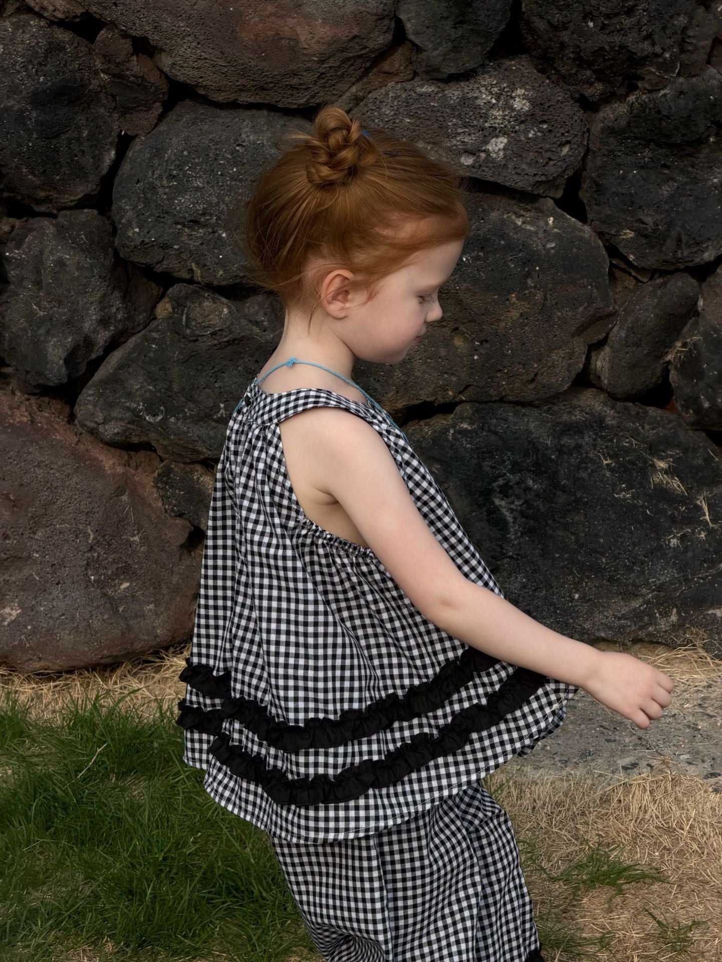 Sleeveless Casual Plaid Two-Piece Set ラッフル ノースリーブトップス ロングパンツ セット【mh0013412】