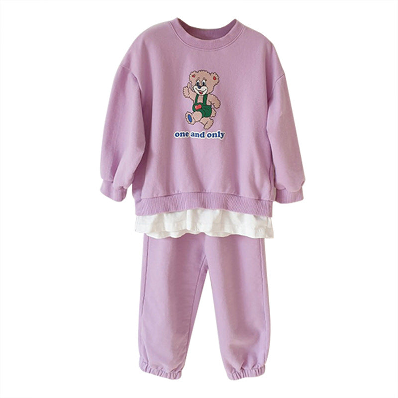 Bear Print Layered Set クマプリント レイヤード長袖スウェット ロングパンツ【mh0012697】