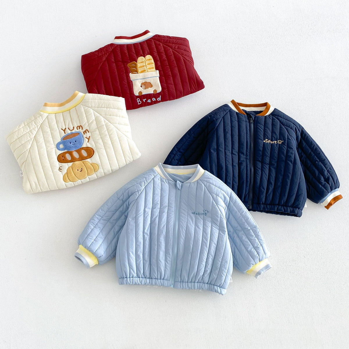 キッズ アップリケ 刺繍 キルティング 中綿ジャケット / デニムパンツ【mh0014763】