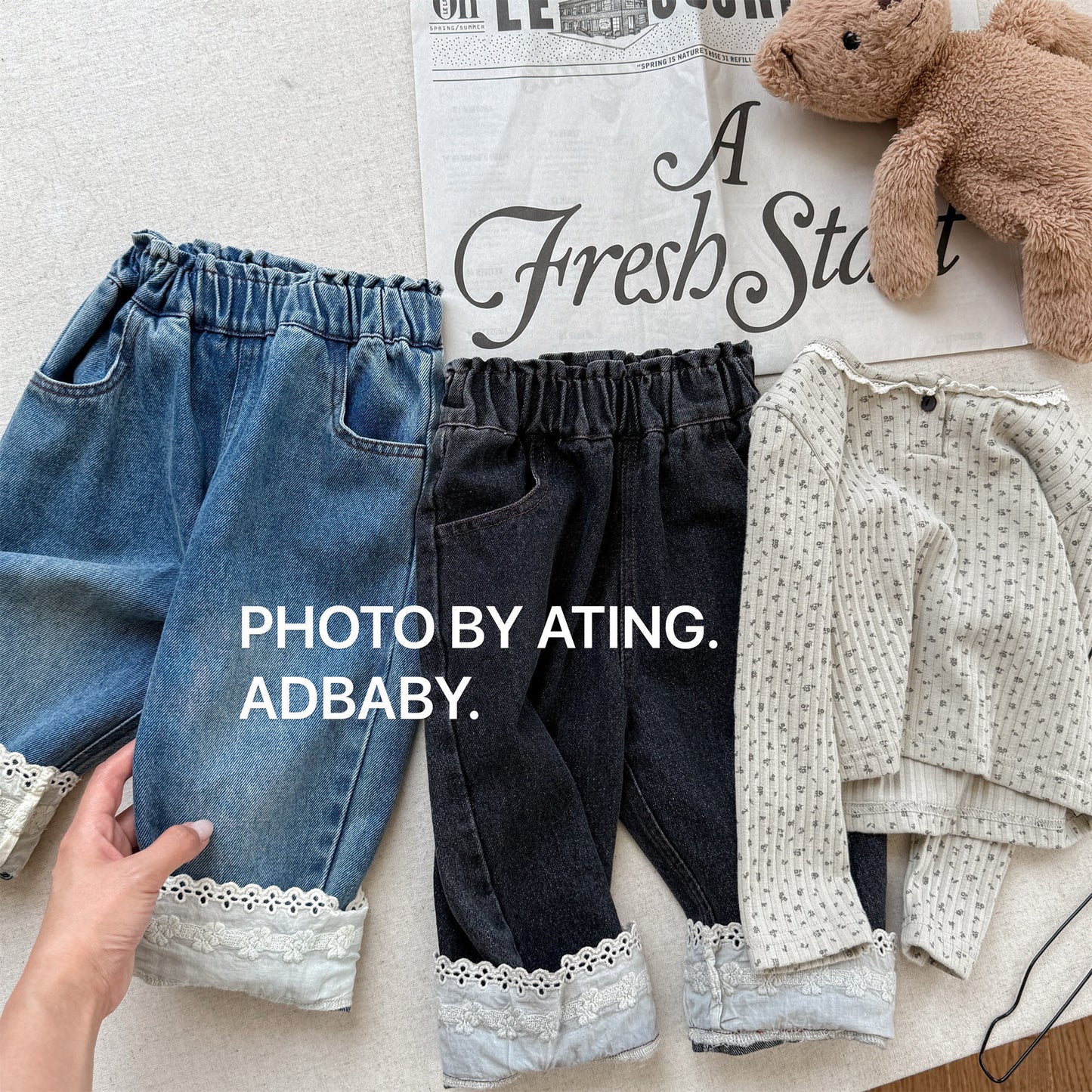 -裾レース付きデニムパンツ ジーンズ【mh0010805】 - mamahalo shop - デニムパンツ - べビー服 - 子供服 - 男の子 - 女の子