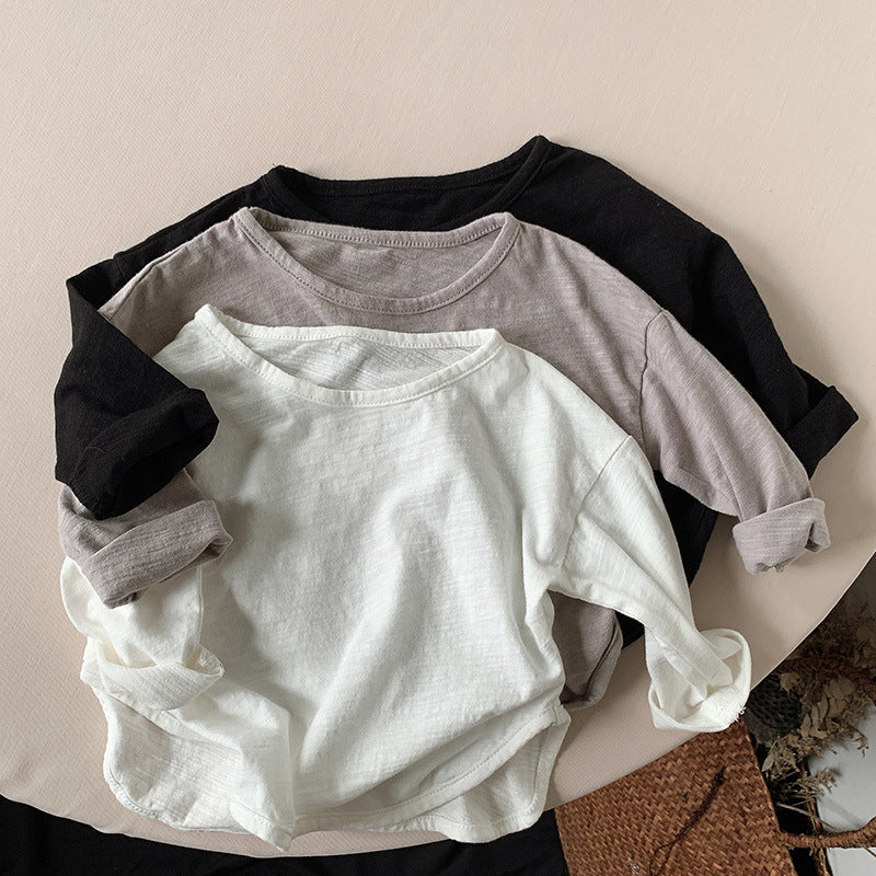 キッズ ルーズフィット長袖Tシャツ、黒・グレー・白の3色セット