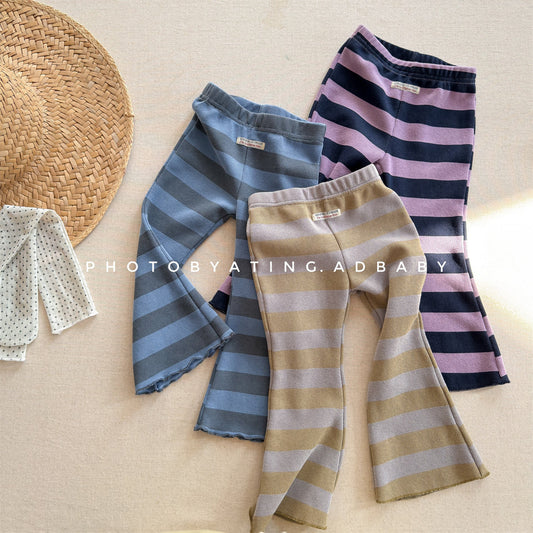 Striped Ribbed Flared Leggings ボーダー リブ フレア レギンス【mh0012436】