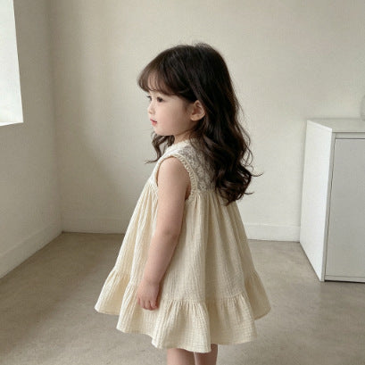 Lace Patchwork Gauze Dress シアーレース ノースリーブワンピース【mh0013108】