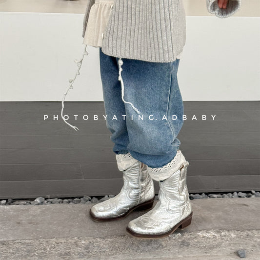 -裾レース付きデニムパンツ ジーンズ【mh0010805】 - mamahalo shop - デニムパンツ - べビー服 - 子供服 - 男の子 - 女の子