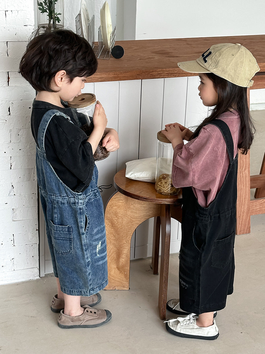 Vintage Casual Denim Overalls サロペット ハーフパンツ【mh0013468】
