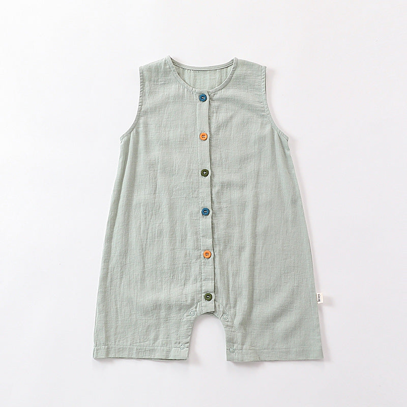 Sleeveless Cotton Button Romper カラフルボタン ノースリーブロンパース【mh0013590】