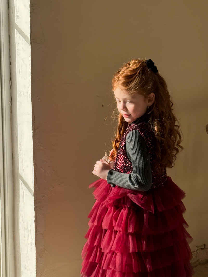 ノースリーブワンピース スパンコール メッシュチュチュスカート ドレス【mh0011894】