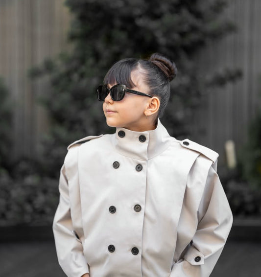 Chaqueta infantil con hombreras, cuello mao y doble botonadura【mh0014740】