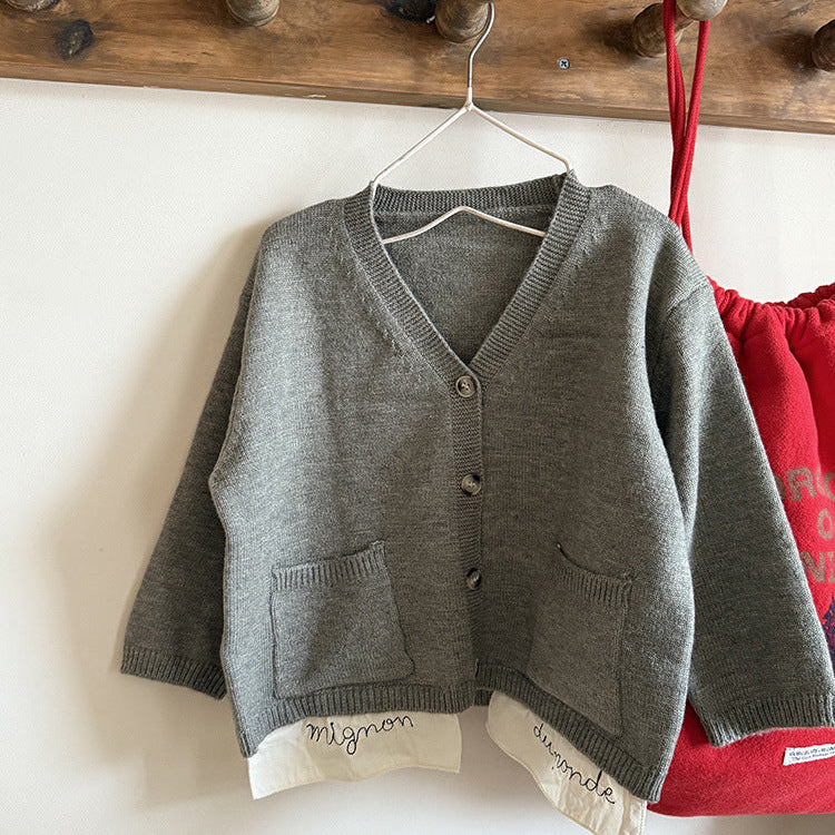 -ニットVネックシンプルカーディガン【mh0011028】 - mamahalo shop - カーディガン・パーカー - べビー服 - 子供服 - 男の子 - 女の子