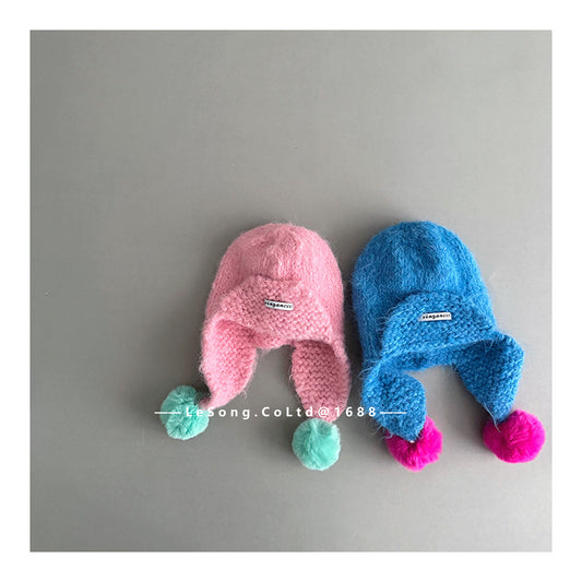 キッズ帽子 キャンディカラー ニットキャップ 耳当て付き トラッパー【mh0011819】