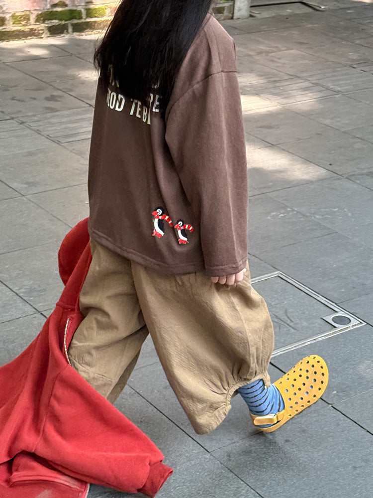 -ペンギン柄プリントTシャツ ロゴ入り長袖トップス【mh0011055】 - mamahalo shop - 長袖Tシャツ - べビー服 - 子供服 - 男の子 - 女の子