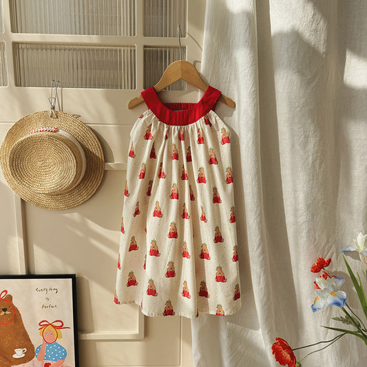 Strawberry Bear Cotton Camisole Dress ベア キャミソールワンピース【mh0013659】